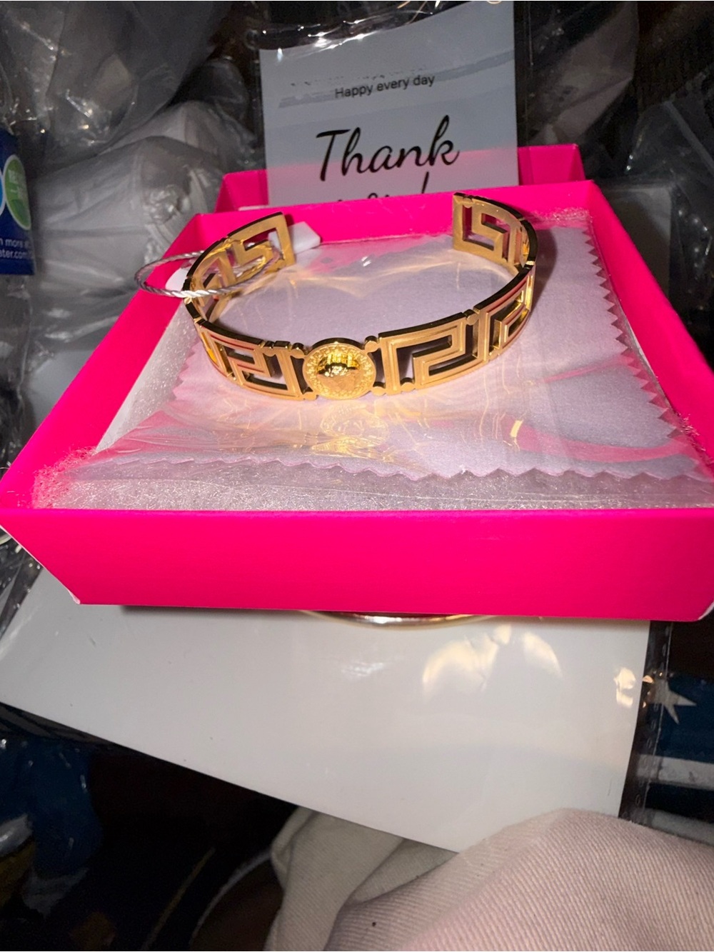 New 🔥stainless steel Gold Grecian Motif Open Cuff Bracelet